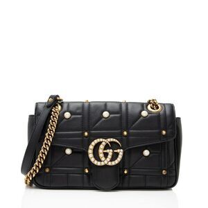 Gucci Matelasse Leather Pearl GG Marmont Small Flap Bag